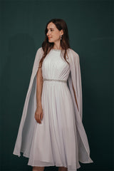 Simple Beadings White Chiffon Summer Wedding Dress with Cape