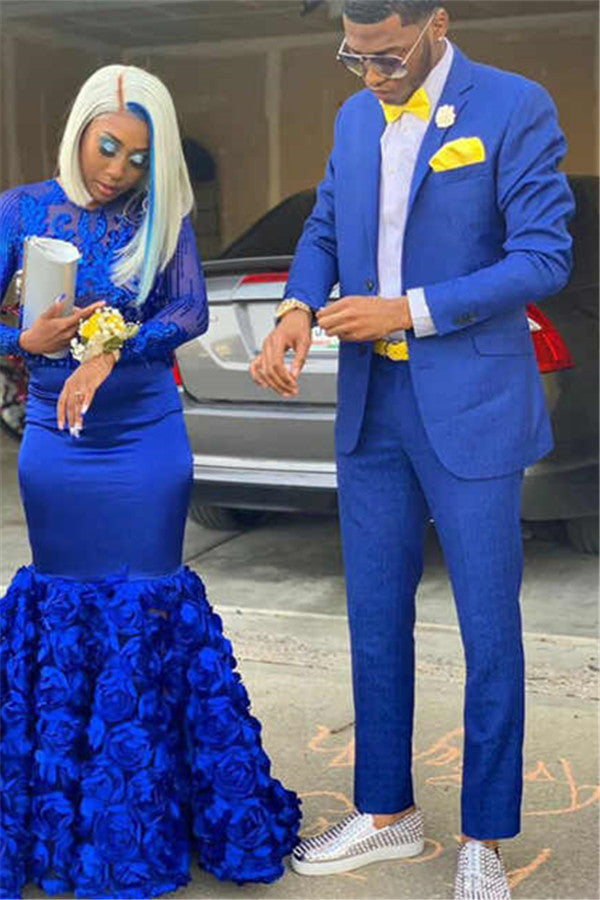 Simple Royal Blue Men's Suit Notch Lapel Slim Fit Prom Outfits