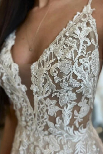 Sleeveless A-Line Long Spaghetti Straps Wedding Dresses