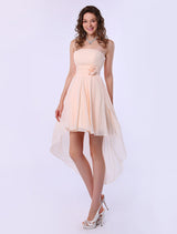 Soft Pink A-Line Strapless High-Low Chiffon Bridesmaid Dress