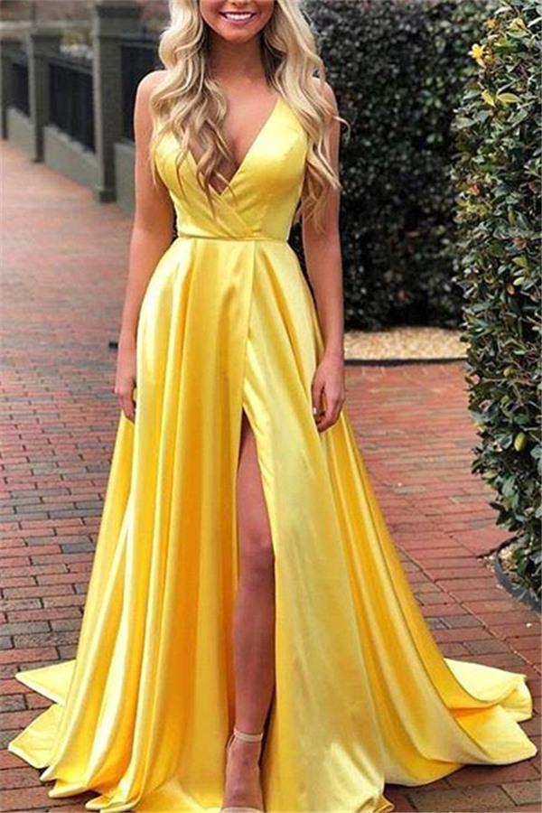 Spaghetti-Straps Shiny Royal Blue Formal DressesSplit Chic V-Neck Princess Evening Party Gowns Online