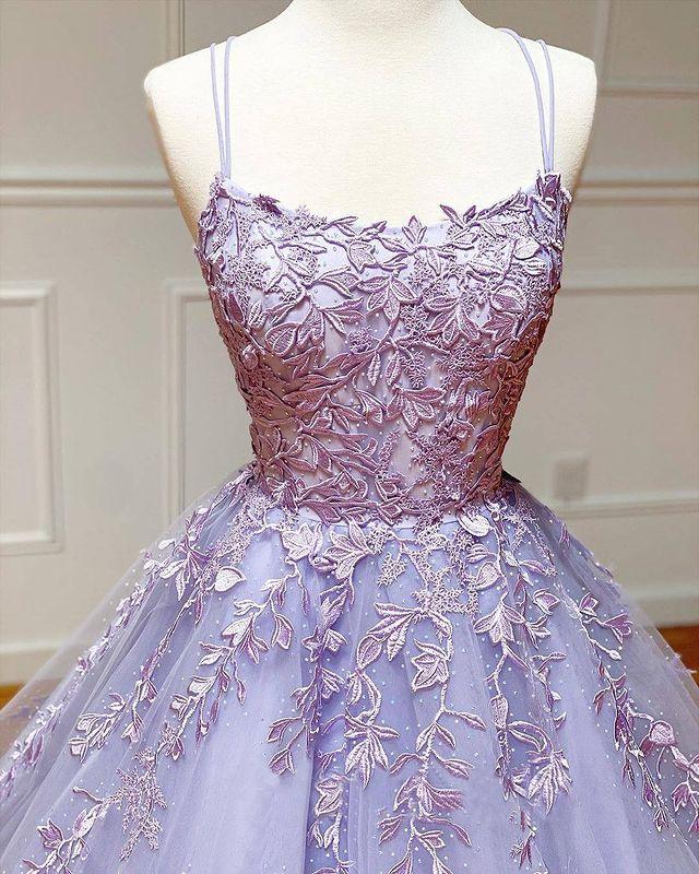 Spaghetti-Strapss Floral Lace Aline Evening Gown Sleeveless Formal Dresses