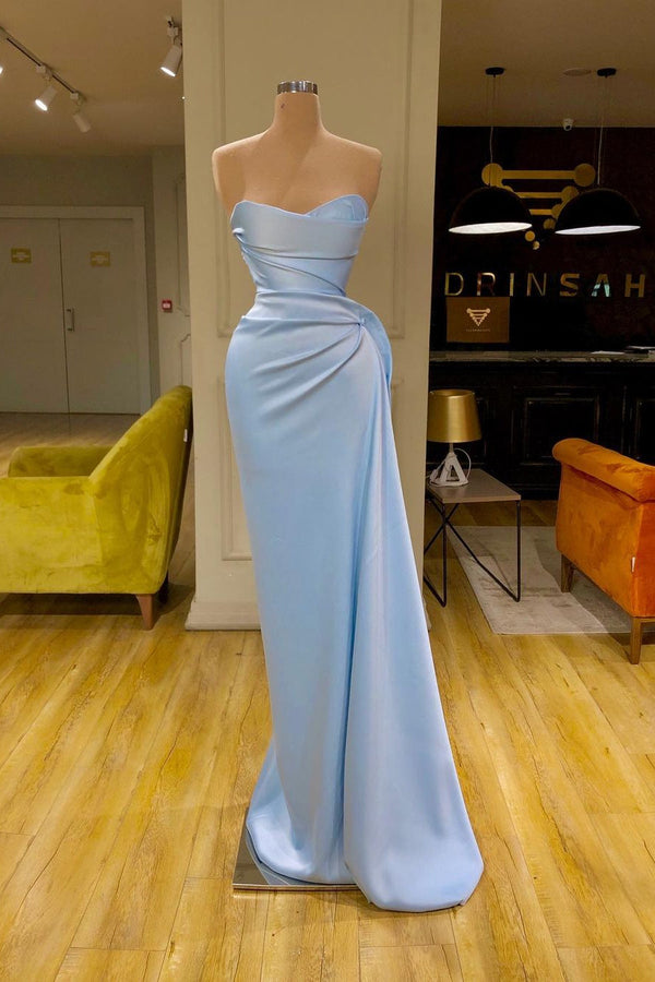 Stunning Cross Light Blue Soft-pleated Long Prom Dress Sweetheart