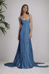 Summer Boho Pleats Straps Sleeveless Floor Length Evening Bridesmaid Dresses