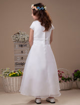 Sweet A-Line White Satin Ankle-Length First Communion Dress