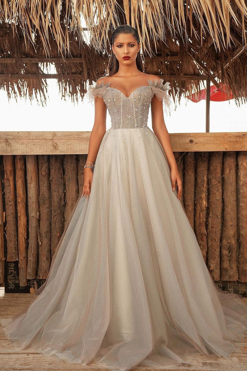 Sweetheart Off-the-shoulder Beadings Prom Dress Long Tulle