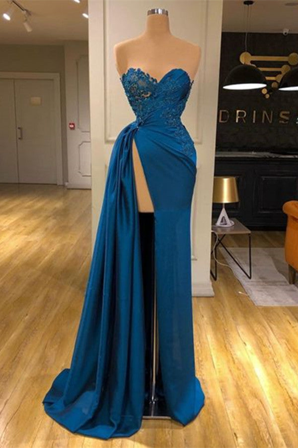 Sweetheart Prom Dress Long With Split Lace Appliques