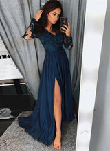 Trendy Long Sleevess Lace Beads Party Dresses Front Split Formal Dresses