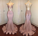 Trendy Pink Beads Spaghetti-Straps Party Dresses Mermaid Formal Dresses