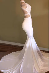 Trendy White Mermaid High-Neck Sleeveless Formal Dresses