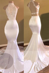 Trendy White Mermaid High-Neck Sleeveless Formal Dresses