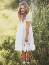 Tulle Jewel Neck Short Sleeves Short A-line Kids Party Dresses