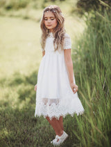 Tulle Jewel Neck Short Sleeves Short A-line Kids Party Dresses