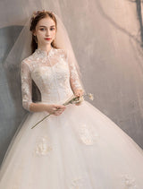 Tulle Wedding Dresses Ivory Illusion Neckline Half Sleeve Long Princess Bridal Dress