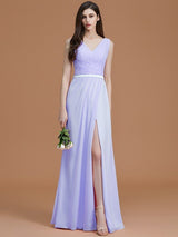 V-Neck Elegant Sleeveless Chiffon Bridesmaid Dresses