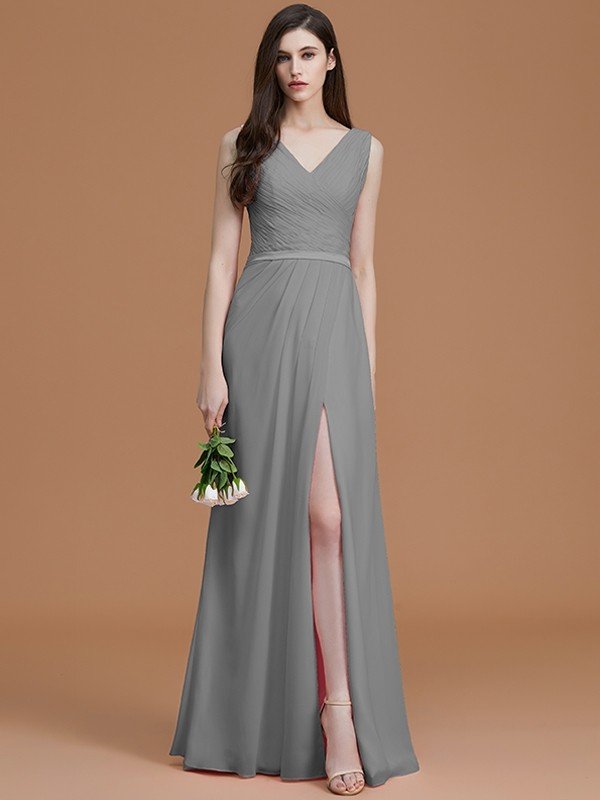 V-Neck Elegant Sleeveless Chiffon Bridesmaid Dresses