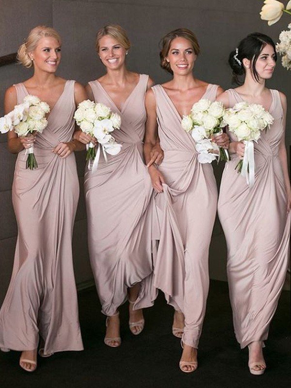 V-Neck Elegant Sleeveless Spandex Bridesmaid Dresses