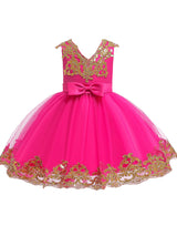 V-Neck Tulle Short Sleeves Short Princess Embroidered Kids Party Dresses