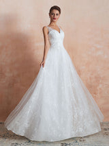 Wedding Dress A-line Chic V-Neck Sleeveless Long Bridal Gowns With Train