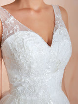 Wedding Dress A-line Chic V-Neck Sleeveless Long Bridal Gowns With Train