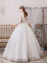 Wedding Dress Princess Silhouette Long Chic V-Neck Sleeveless Beaded Lycra Spandex Bridal Gowns
