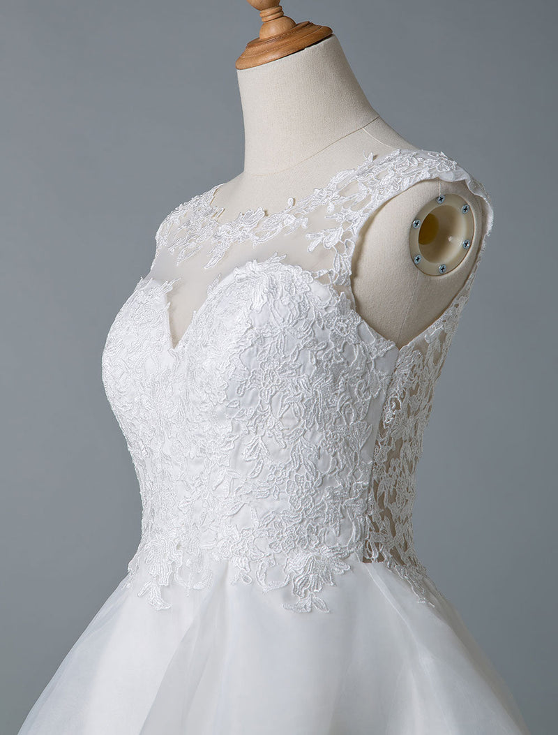 Wedding Dresses A-line Jewel Neck Sleeveless Tulle Short Bridal Dress