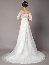 Wedding Dresses Ivory Lace Off Shoulder Half Sleeve Sequin Applique Bridal Dress With Train Exclusive