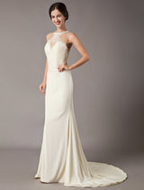 Wedding Dresses Ivory Lace Sleeveless Illusion Column Column Bridal Gowns With Train