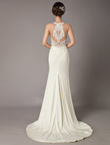Wedding Dresses Ivory Lace Sleeveless Illusion Column Column Bridal Gowns With Train
