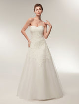 Wedding Dresses Strapless Lace Maxi Bridal Dress Sweetheart Neckline Long Ivory Wedding Gowns