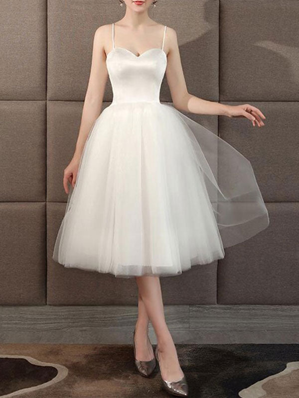 Wedding Dresses Sweetheart Neck Sleeveless A-line Tea Length Short Bridal Dress
