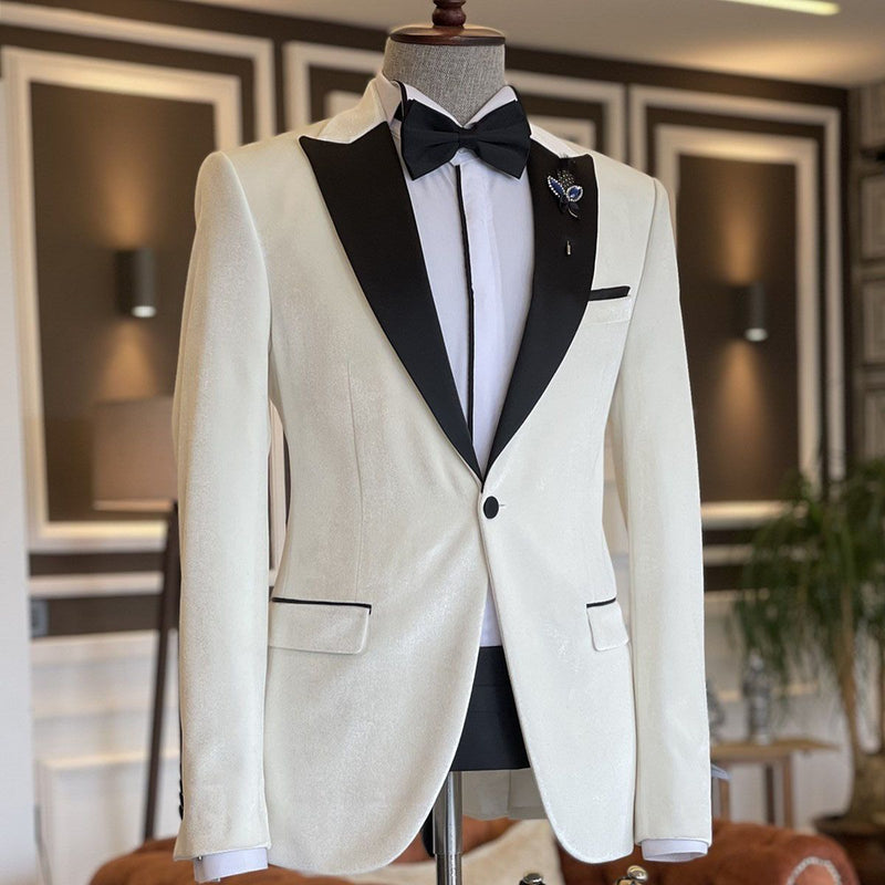 White 2 Pieces Peaked Lapel Prom Suits For Men