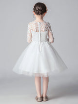 White Jewel Neck Cut Out Formal Kids Pageant flower girl dresses