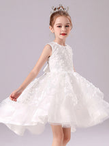 White Jewel Neck Sleeveless Bows Formal Kids Pageant flower girl dresses