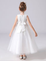 White Jewel Neck Sleeveless Bows Kids Party Dresses Princess Dress