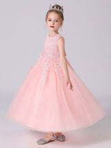 White Jewel Neck Sleeveless Bows Kids Party Dresses Princess Dress