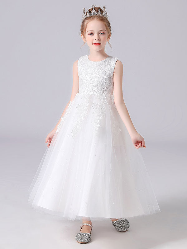 White Jewel Neck Sleeveless Bows Kids Party Dresses Princess Dress ...