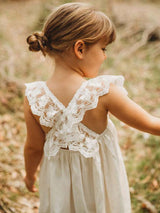 White Jewel Neck Sleeveless Lace Kids Social Party Dresses