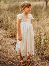 White Jewel Neck Sleeveless Lace Kids Social Party Dresses