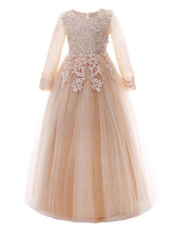 White Jewel Neck Tulle Polyester Lace Embroidered Formal Kids Pageant flower girl dresses