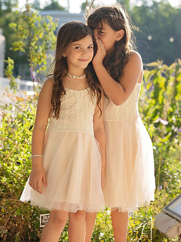 White Jewel Neck Tulle Sleeveless Short A-Line Bows Kids Party Dresses