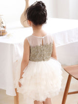 White Jewel Neck Tulle Sleeveless Short Princess Kids Social Party Dresses