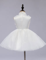 White Pageant Tutu Dress With Lace Flower Applique flower girl dress