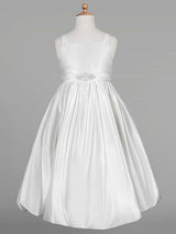 White Satin Fabric Jewel Neck Sleeveless Beaded Formal Kids Pageant flower girl dresses