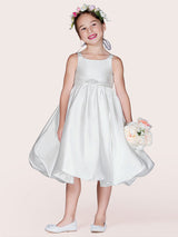 White Satin Fabric Jewel Neck Sleeveless Beaded Formal Kids Pageant flower girl dresses