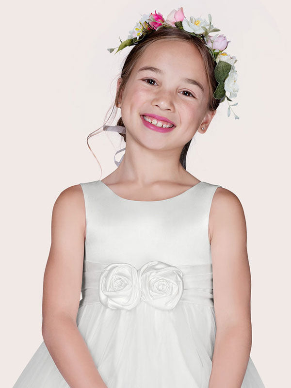 White Tulle Jewel Neck Sleeveless Formal Kids Pageant flower girl dresses