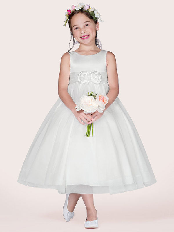 White Tulle Jewel Neck Sleeveless Formal Kids Pageant flower girl dresses