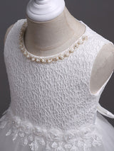 White Tutu Kids Dinner Party Dresses Lace Applique Pearls Tassels Princess Social Dresses