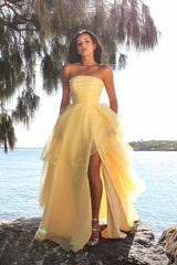 Beautiful Daffodil Strapless A-Line Prom Dresses Sleeveless With High Slit Online