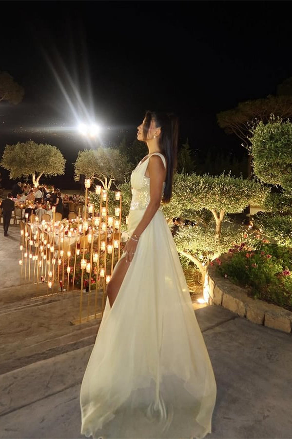 Gorgeous Daffodil Asymmetrical Sequins One Shoulder Prom Dresses With High Slit Ruffle